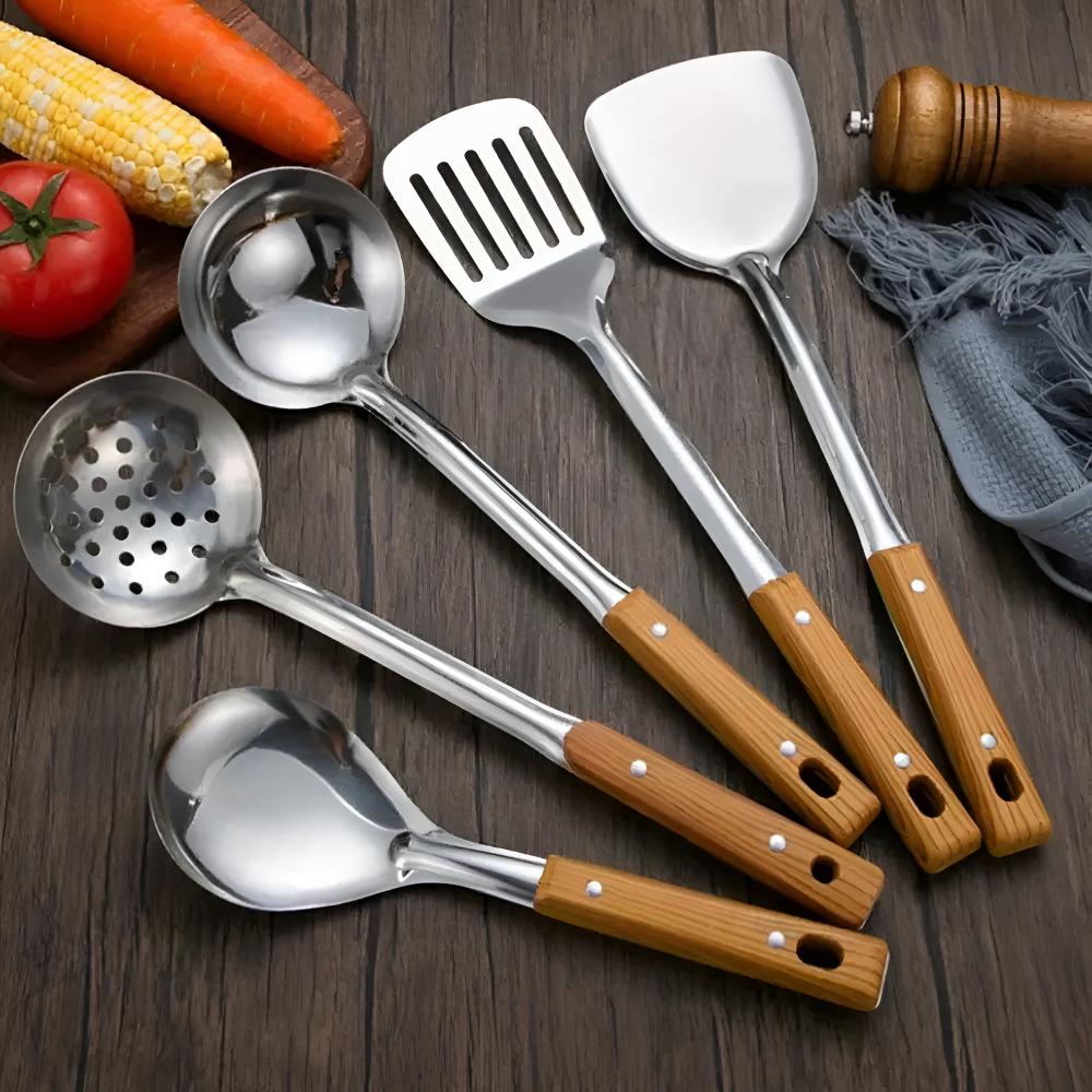 Holz-Grip-Stahl-Küchenutensilien-Set (5 Sets)-5