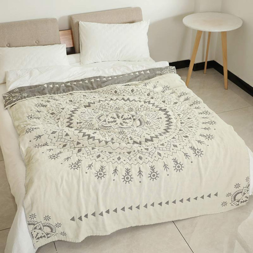 Mandala Kunstmuster reversible Baumwolldecke-1