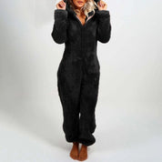 Dahlia | Eleganter Langer Fleece-Overall mit Kapuze