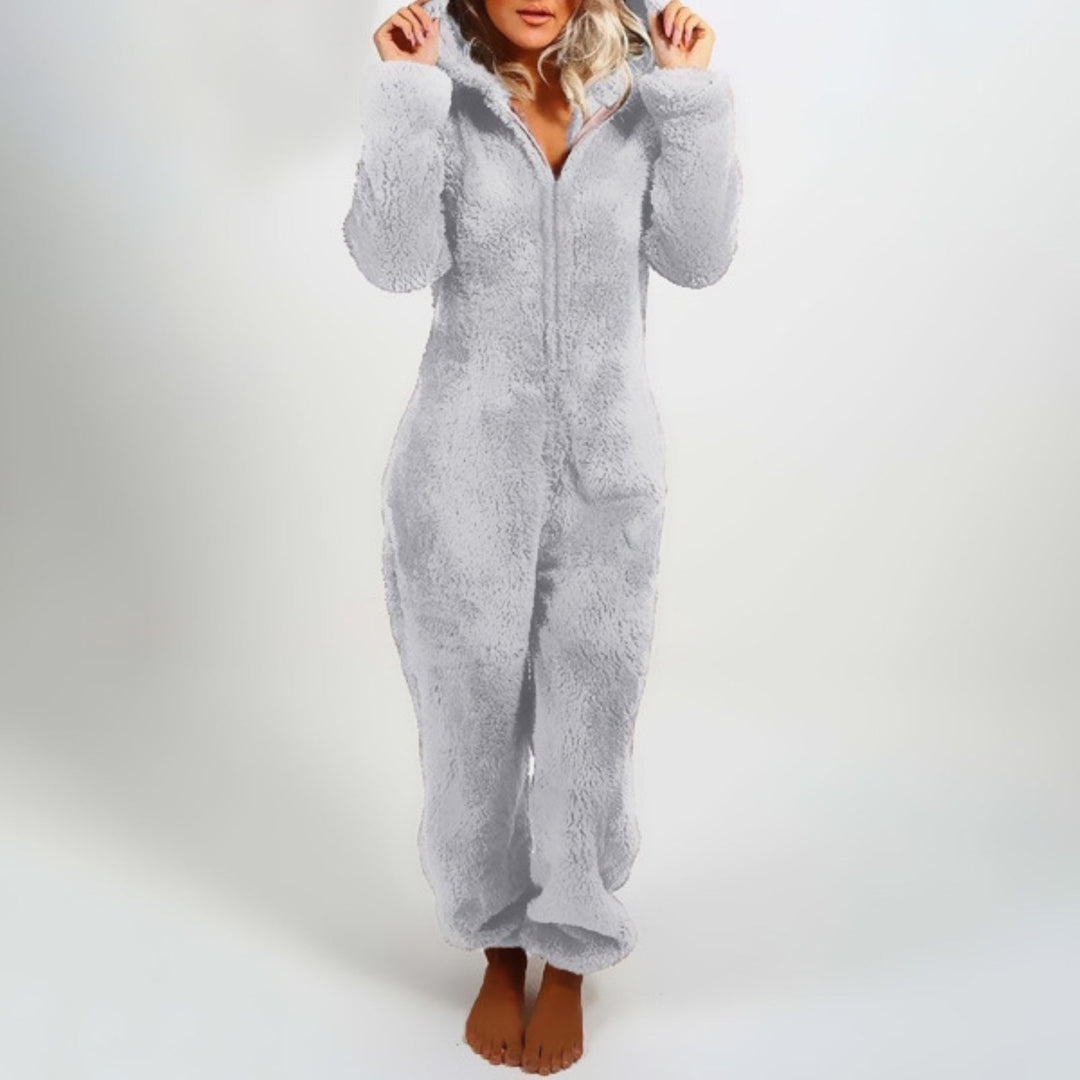 Dahlia | Eleganter Langer Fleece-Overall mit Kapuze