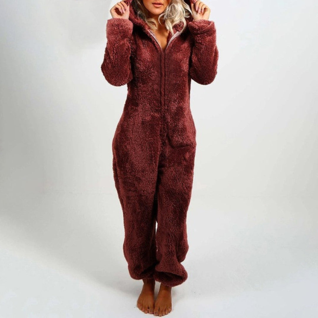 Dahlia | Eleganter Langer Fleece-Overall mit Kapuze