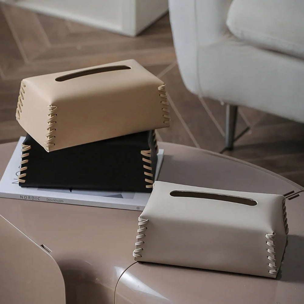 Genähte Leder -Tissue -Boxhalter-2