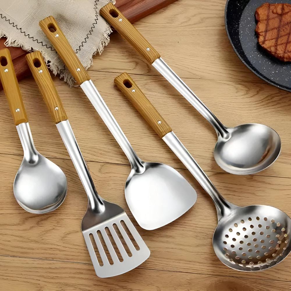 Holz-Grip-Stahl-Küchenutensilien-Set (5 Sets)-3