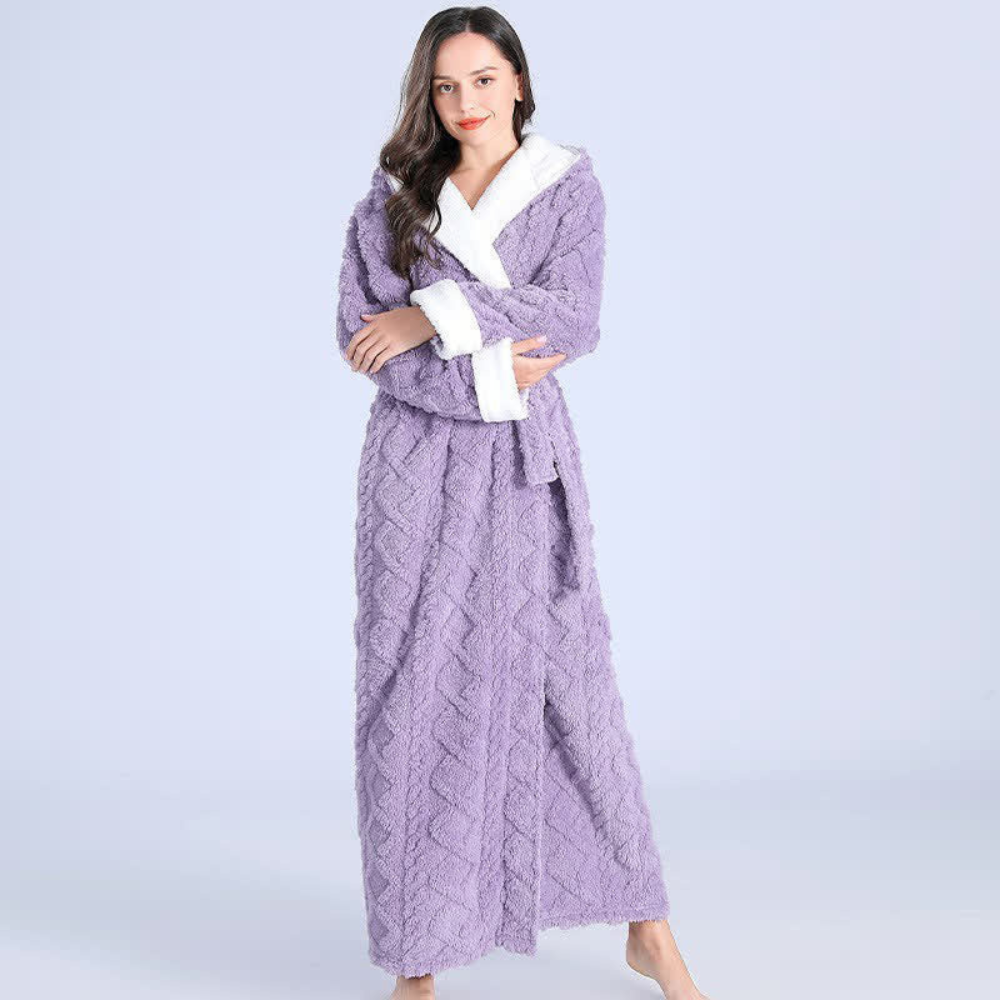 Plüschgestrickte lange Kapuze -Robe-2