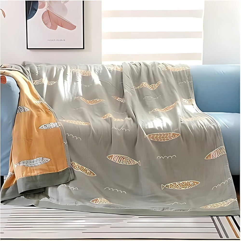 Goldene Fisch Baumwollgaze reversible Decke-3