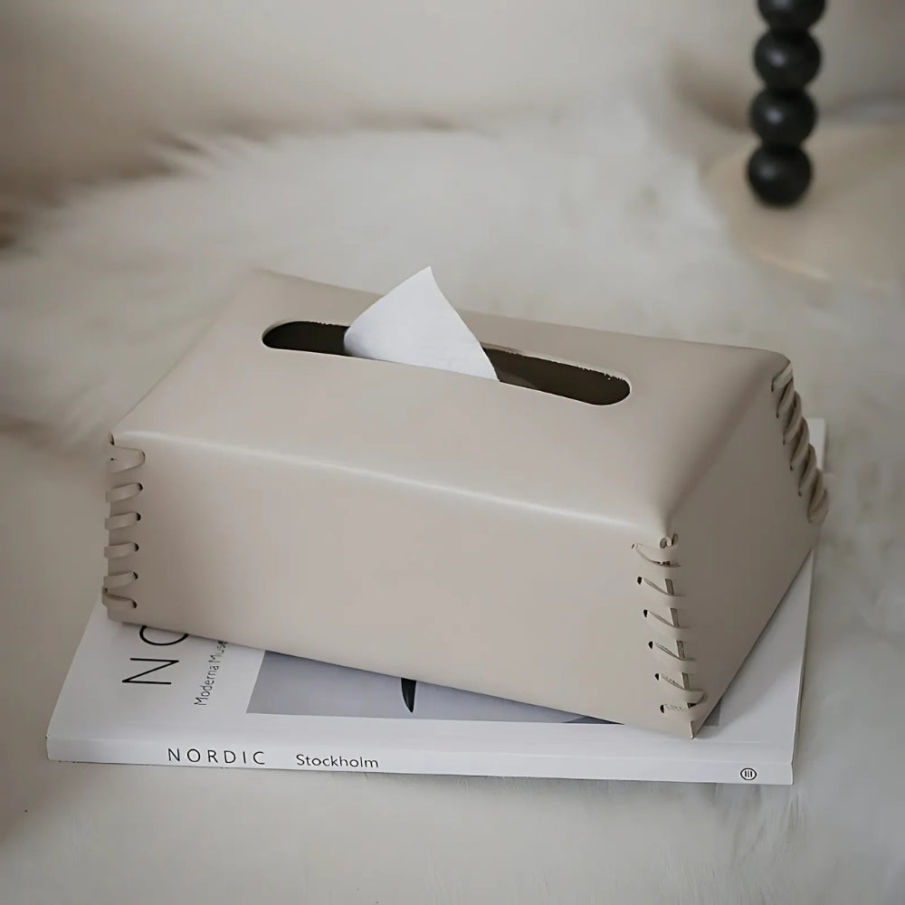 Genähte Leder -Tissue -Boxhalter-3