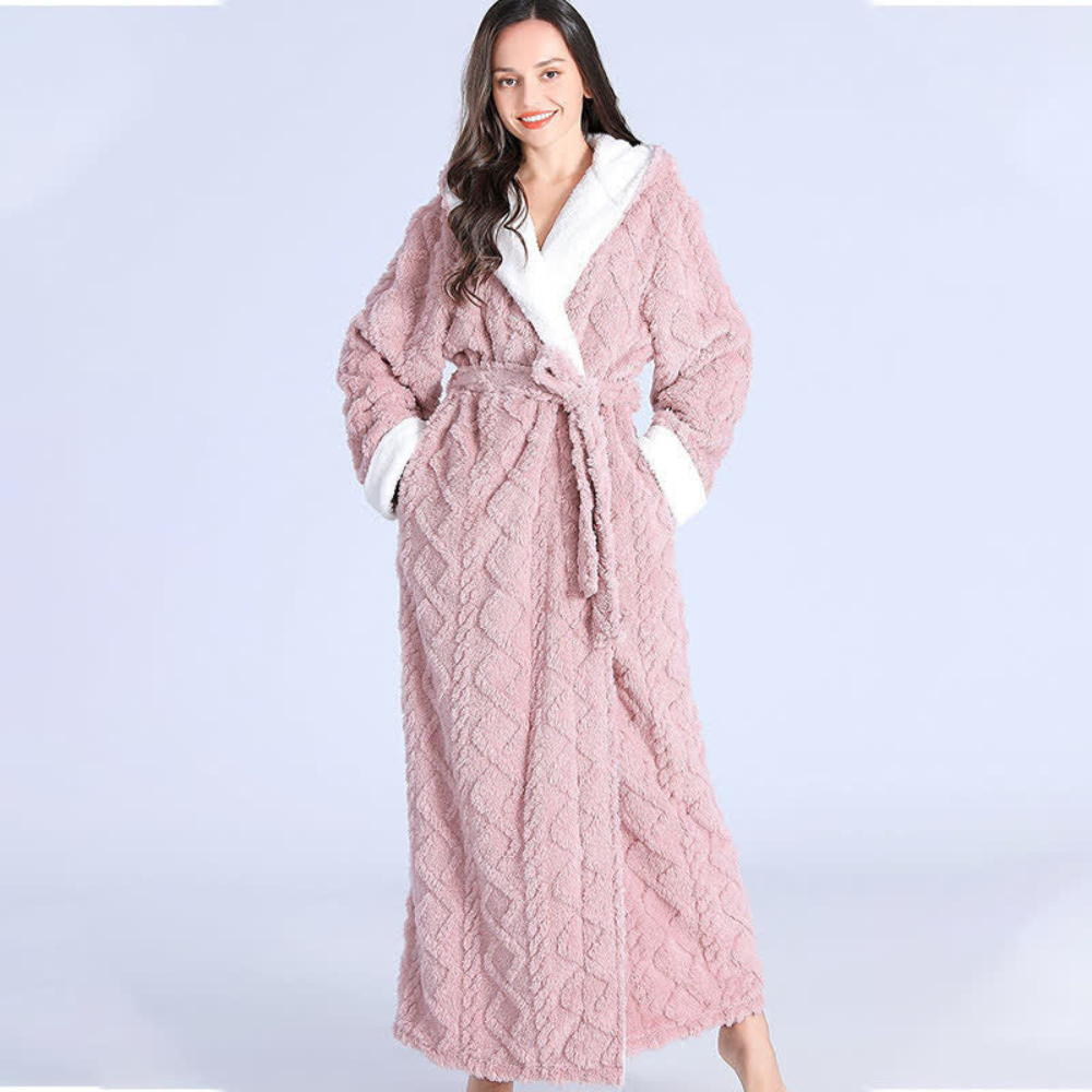 Plüschgestrickte lange Kapuze -Robe-5