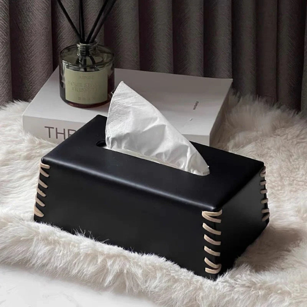Genähte Leder -Tissue -Boxhalter-4