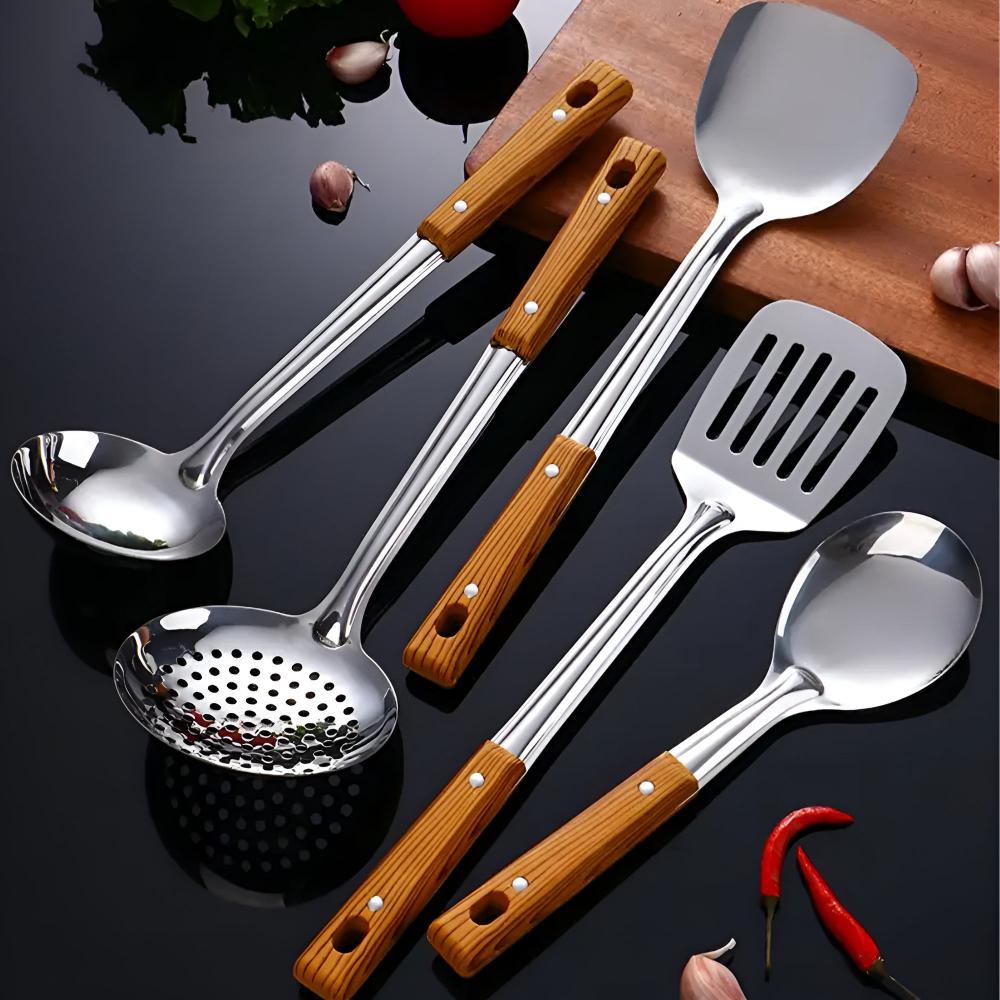 Holz-Grip-Stahl-Küchenutensilien-Set (5 Sets)-1