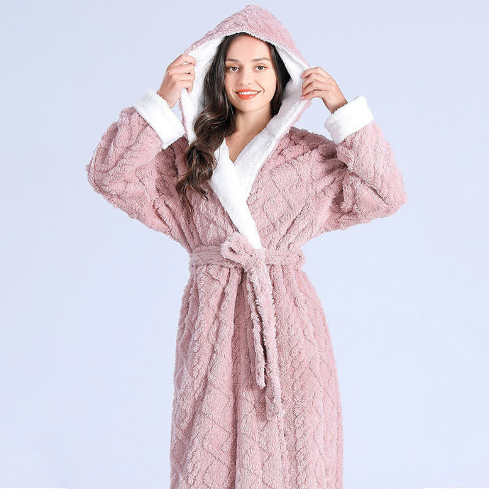Plüschgestrickte lange Kapuze -Robe-6