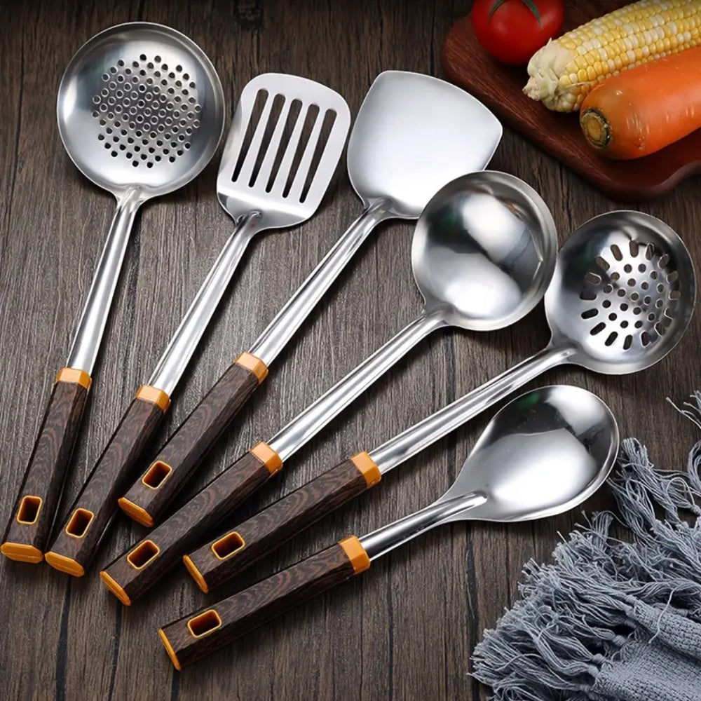 Holzkorn Edelstahl -Utensilien | 6pcs gesetzt-1