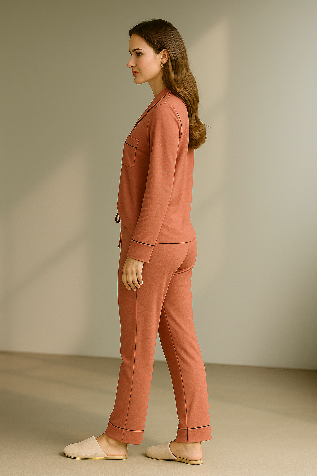 Damen-Pyjama-Set zweiteilig aus Bambusfaser mit V-Ausschnitt