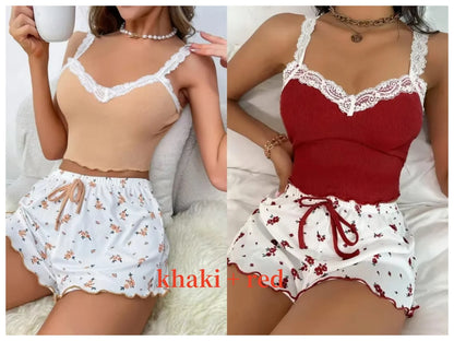 Damen Pyjama Kurz V-Ausschnitt Mit Spitze Aus Weichem Material 11