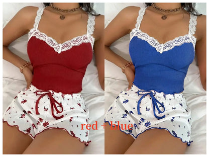 Damen Pyjama Kurz V-Ausschnitt Mit Spitze Aus Weichem Material 6