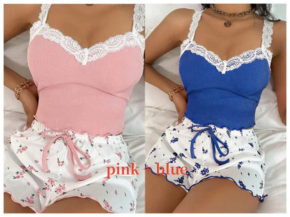 Damen Pyjama Kurz V-Ausschnitt Mit Spitze Aus Weichem Material 7
