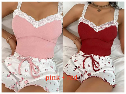 Damen Pyjama Kurz V-Ausschnitt Mit Spitze Aus Weichem Material 9