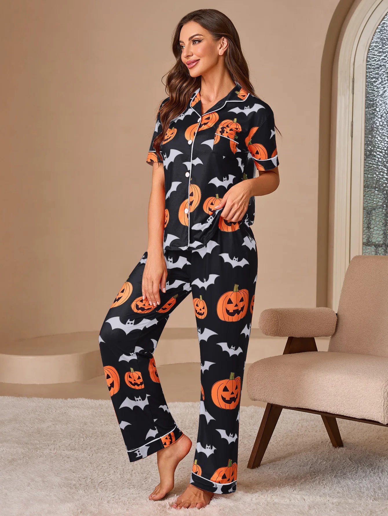 Damen Pyjama Set Bequeme Nachtwäsche 100% Baumwolle 7