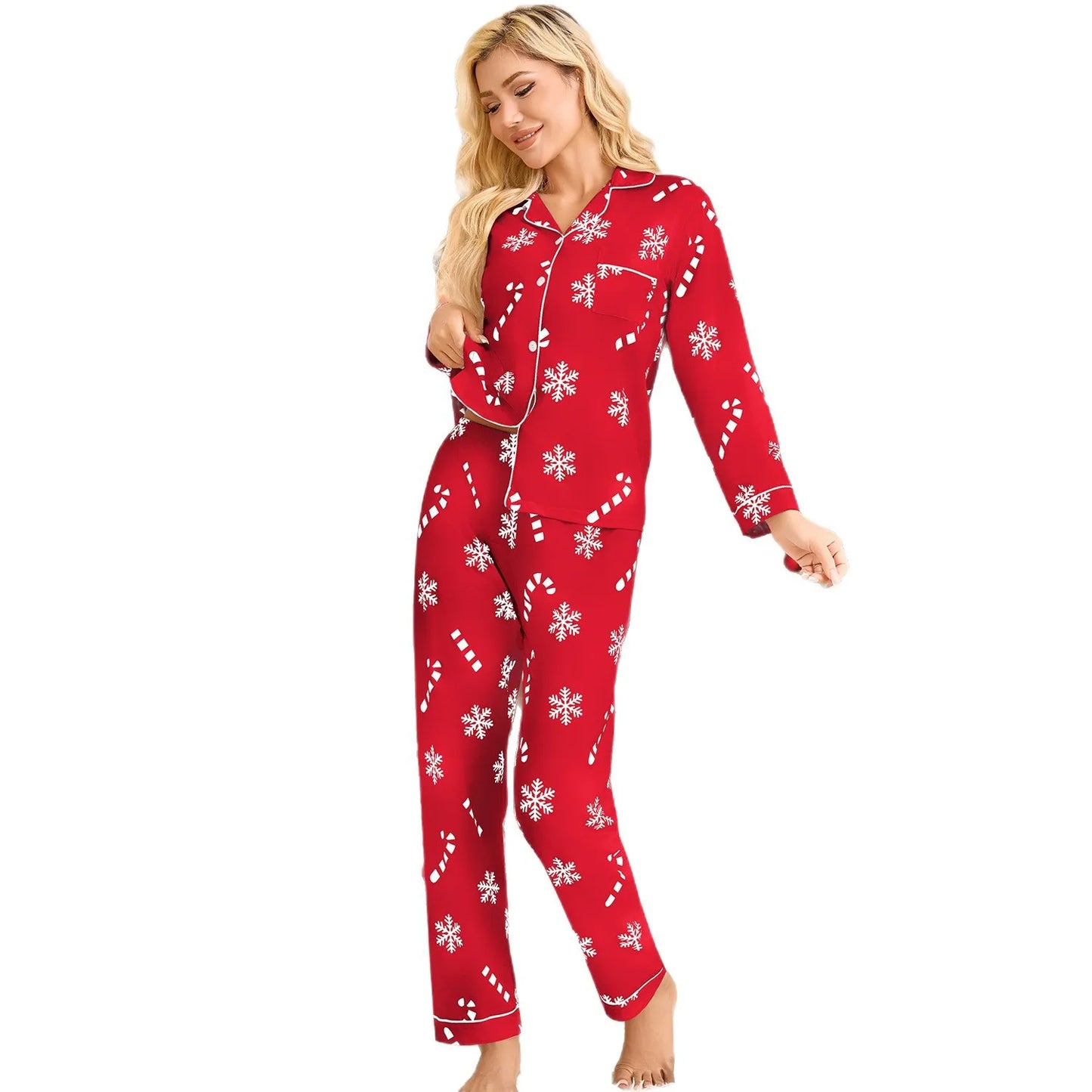 Damen Pyjama Set Weihnachten Bequem 100% Baumwolle 5