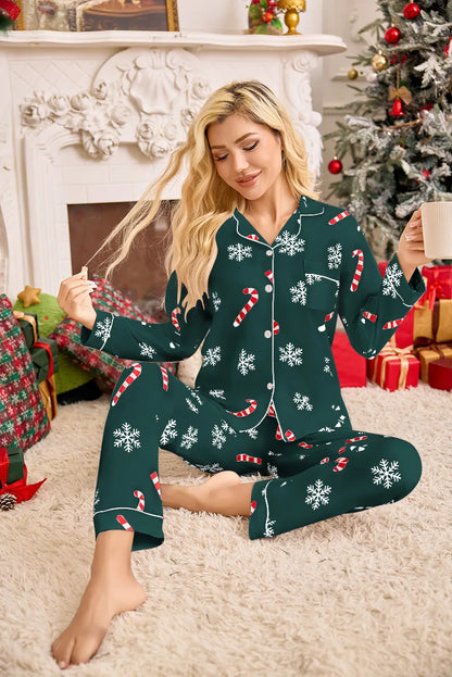 Damen Pyjama Set Weihnachten Bequem 100% Baumwolle 7