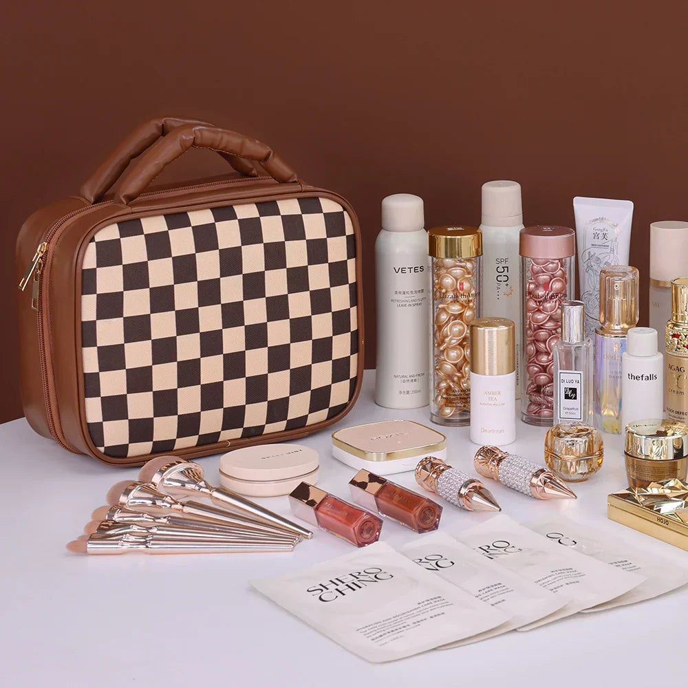 Sophia | Luxus Karierter Geräumiger Kosmetik Organizer