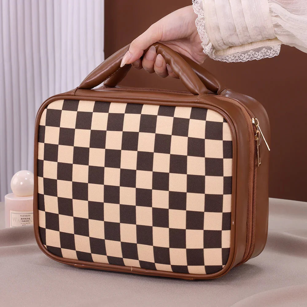 Sophia | Luxus Karierter Geräumiger Kosmetik Organizer