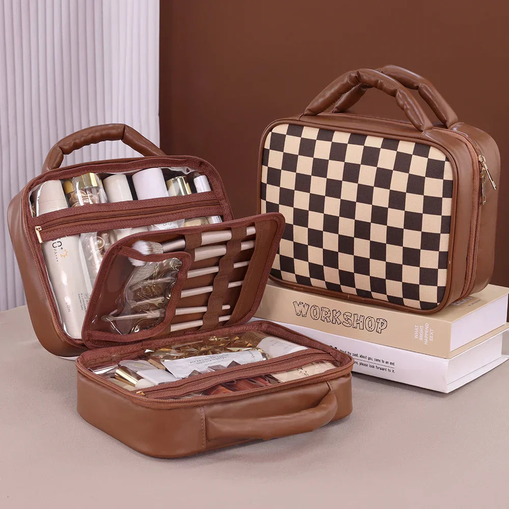 Sophia | Luxus Karierter Geräumiger Kosmetik Organizer