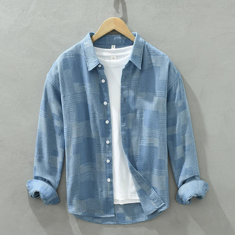 Patchwork Cotton Shirt – Breathable Men's Wear