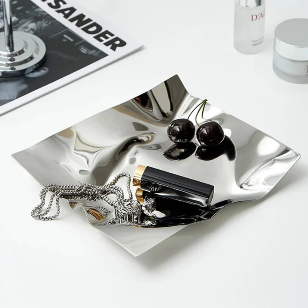 Faltene Edelstahl -Obsidian Tablett-2