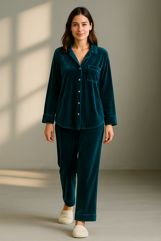 Zweiteiliges Damen-Pyjama-Set – langärmelig aus Bambus-Elasthan-Mix