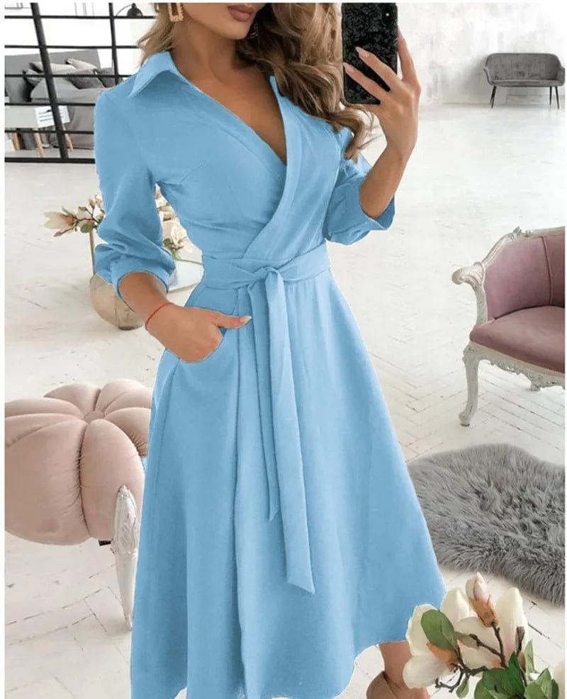 Ysabella | Schickes Midi-Kleid mit Gürtel - Ideal für Abendliche Eleganz