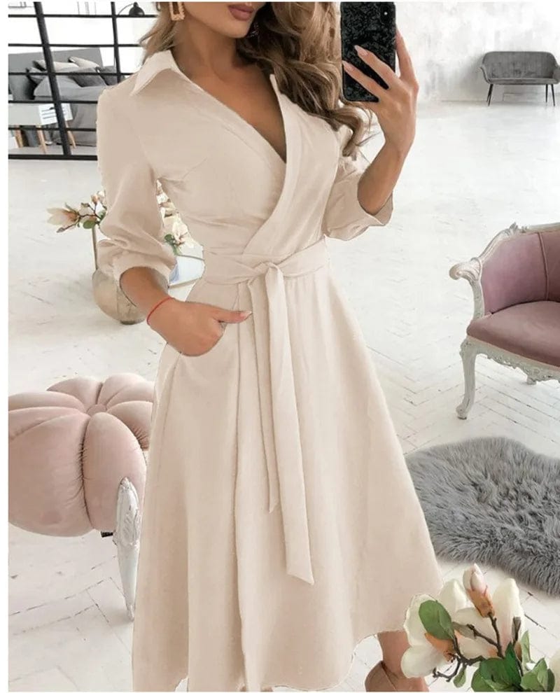 Ysabella | Schickes Midi-Kleid mit Gürtel - Ideal für Abendliche Eleganz