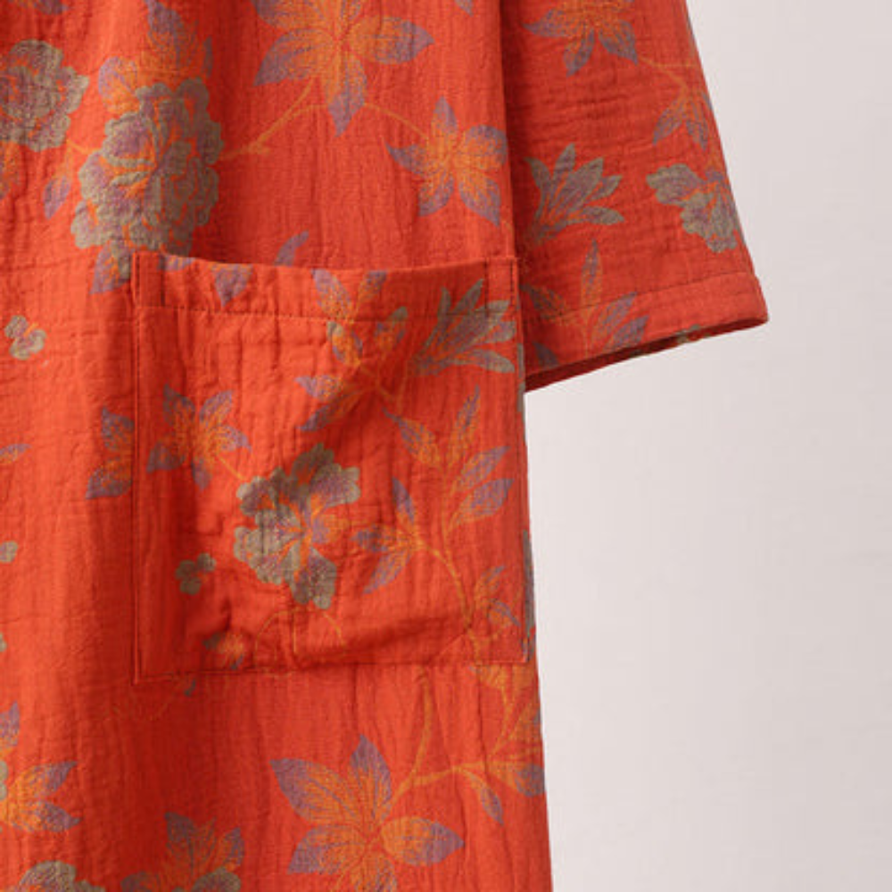 Jacquard Bademantel mit V-Ausschnitt Blumen-2